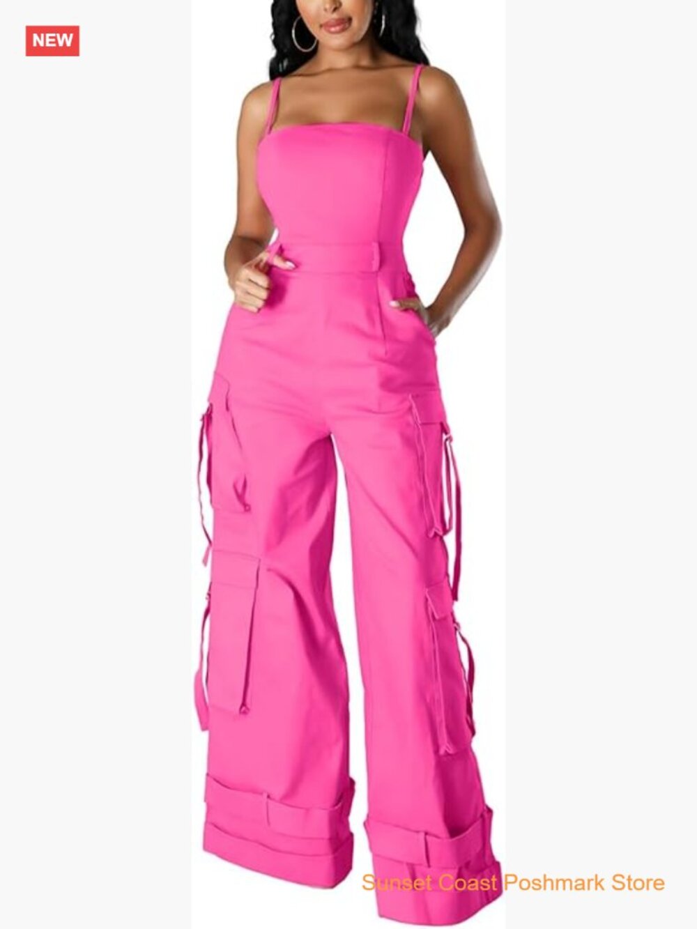 Womens Cargo Jumpsuit Sleeveless One Piece Wide Leg Romper Overalls